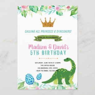 Princess and dinosaur party invitation