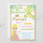 Princess and dragon siblings birthday invitation.  invitation<br><div class="desc">Siblings princess and dragon birthday invitation.
Blonde princess.
Princesses and dragons invite.
Size is 5x7.
For custom orders or other themes,  please contact me.
Thank you!</div>