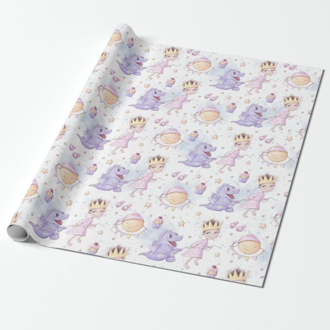 Princess and dragon wrapping paper (Unrolled)