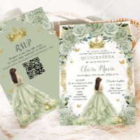 Princess and Frog Sage Green Floral Quinceañera QR