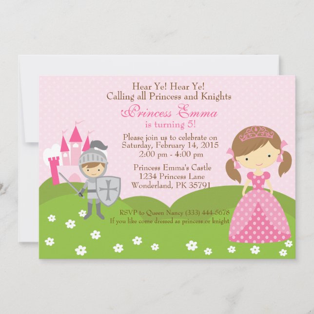 Princess and Knight birthday invitation (Front)