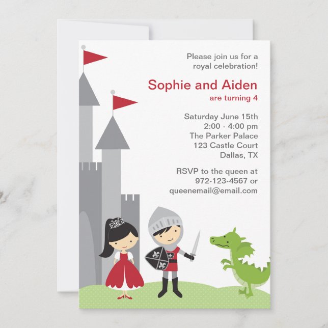 Princess and Knight Birthday Invitations (Front)