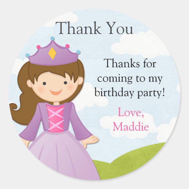 Princess and Knight Birthday Party Sticker (Front)