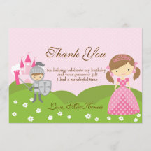 Princess and Knight birthday Thank you card