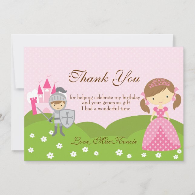 Princess and Knight birthday Thank you card (Front)