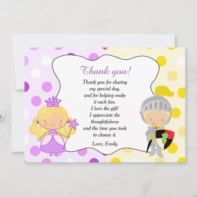 Princess and Knight Thank You Card (Front)