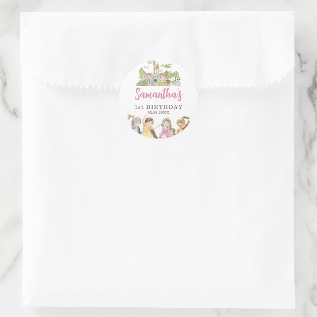 Princess and Knights Birthday Classic Round Sticker (Bag)