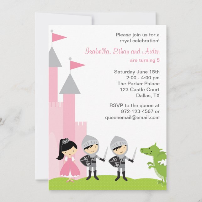 Princess and Knights Birthday Invitations (Front)