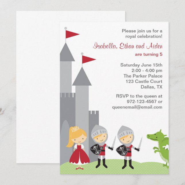 Princess and Knights Birthday Invitations (Front/Back)