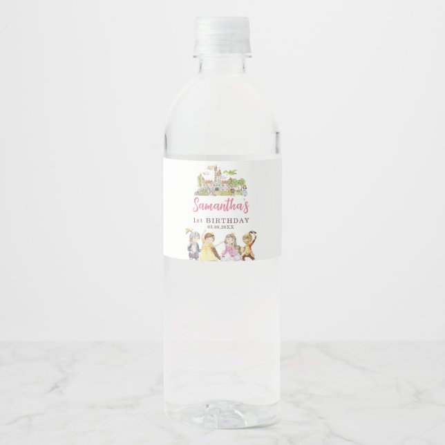Princess and Knights Birthday Water Bottle Label (Front)