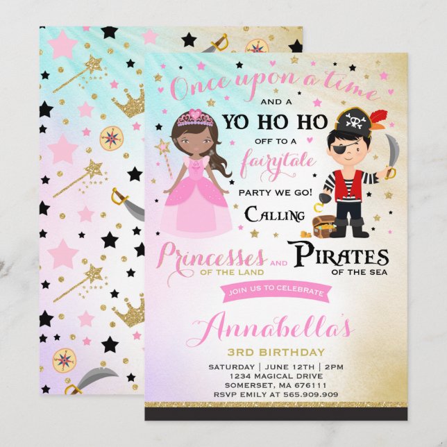 Princess And Pirate Birthday Invitation (Front/Back)