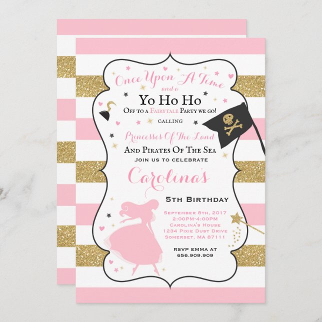 Princess And Pirate Birthday Invitation (Front/Back)