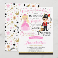 Princess And Pirate Birthday Invitation