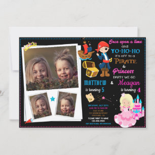 Princess and Pirate birthday invitation Two theme