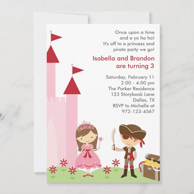Princess and Pirate Invitation (Front)