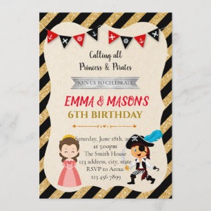 Princess and pirates birthday party invitation