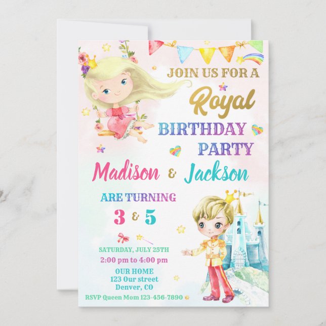 Princess and Prince birthday invitation Royal part (Front)