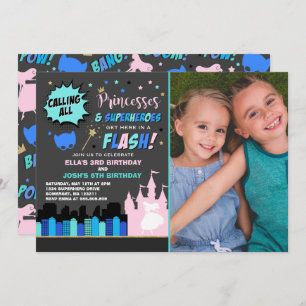Princess And Superhero Birthday Invitation