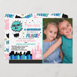 Princess And Superhero Birthday Invitation
