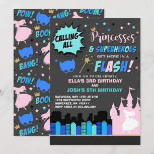 Princess And Superhero Birthday Invitation