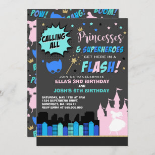 Princess And Superhero Birthday Invitation