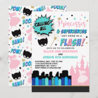 Princess And Superhero Birthday Invitation