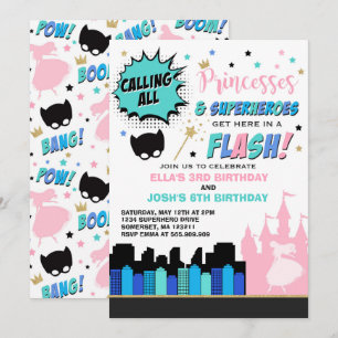 Princess And Superhero Birthday Invitation
