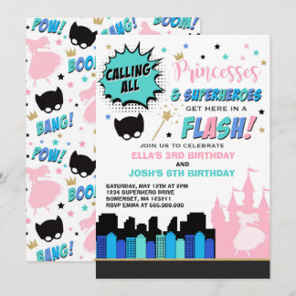 Princess And Superhero Birthday Invitation