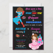 Princess and Superhero birthday invitation Joint