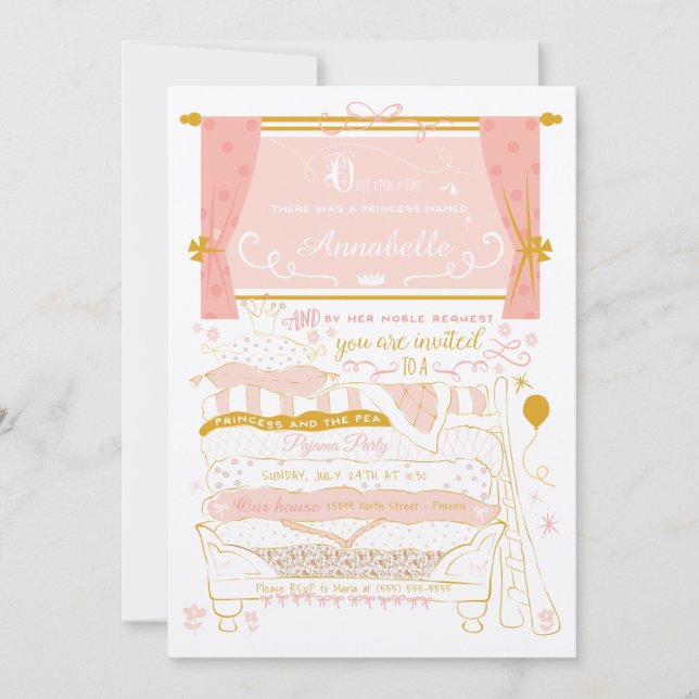 Princess and the Pea Slumber Party Invitation (Front)