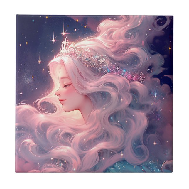Princess Anime Girl Made Of Stars Tile (Front)