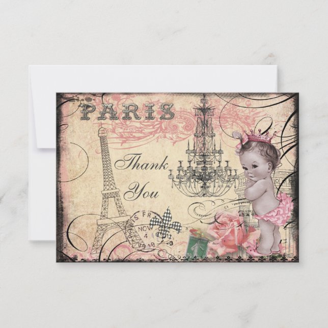 Princess Baby Eiffel Tower & Chandelier Thank You Card (Front)