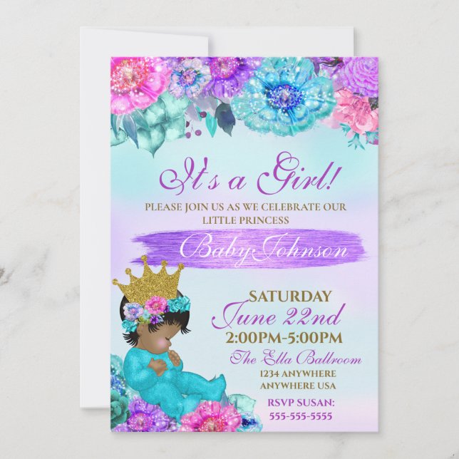 Princess Baby elegant Purple teal Gold baby shower Invitation (Front)