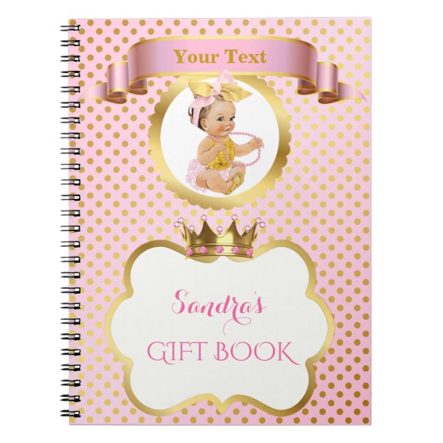 Princess Baby Girl Big Bow Pink Gold Gift Guest Notebook (Front)