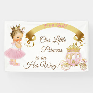 Princess Baby Girl Carriage Pink Gold Banner