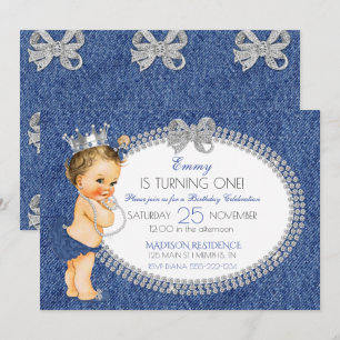 Princess Baby Girl Denim & Diamonds Bows Invitation