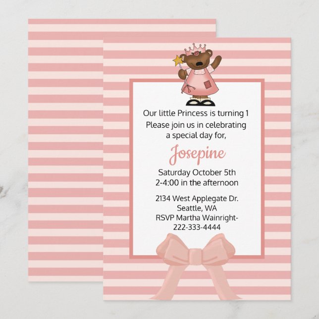 Princess Baby Girl First Birthday Invitation (Front/Back)