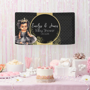 Princess Baby Gold Black Baby Shower  Banner