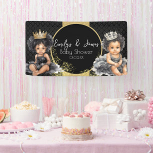 Princess Baby Gold Black Baby Twins Shower  Banner