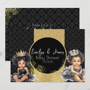 Princess Baby Gold Black Baby Twins Shower Invitation