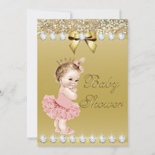 Princess Baby Gold Faux Diamonds and Sequins Invitation
