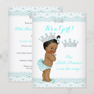 Princess Baby Shower Aqua White Tiara Ethnic Invitation