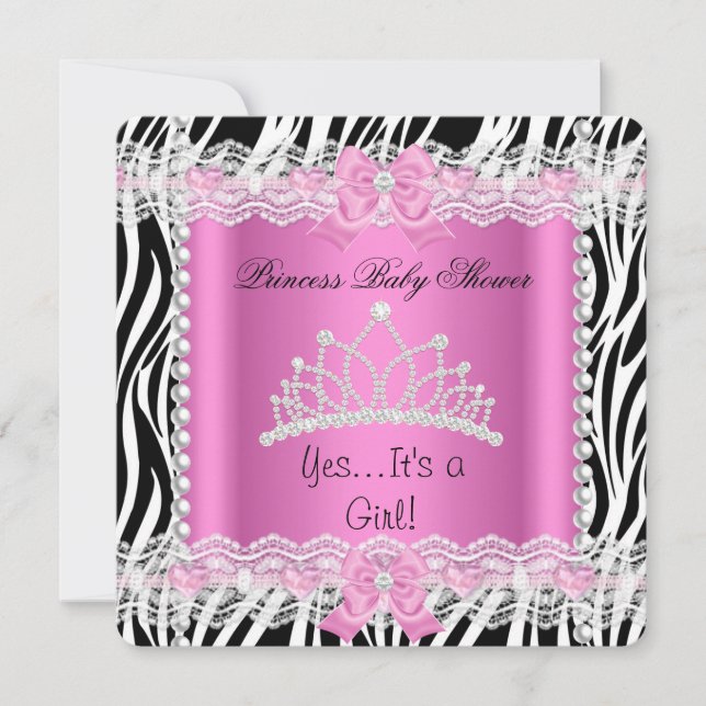 Princess Baby Shower Baby Girl Pink Zebra 2 Invitation (Front)
