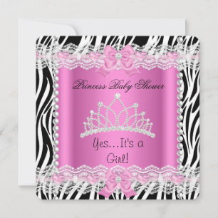 Princess Baby Shower Baby Girl Pink Zebra 2 Invitation