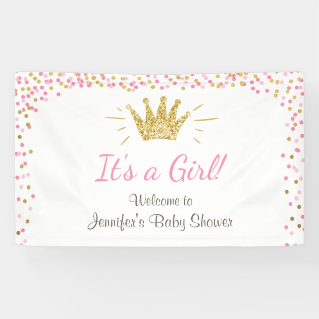 Princess Baby shower banner Royal Pink Gold Girl (Horizontal)
