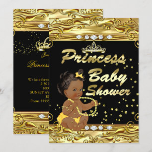 Princess Baby Shower Black Gold Sprinkle Ethnic Invitation
