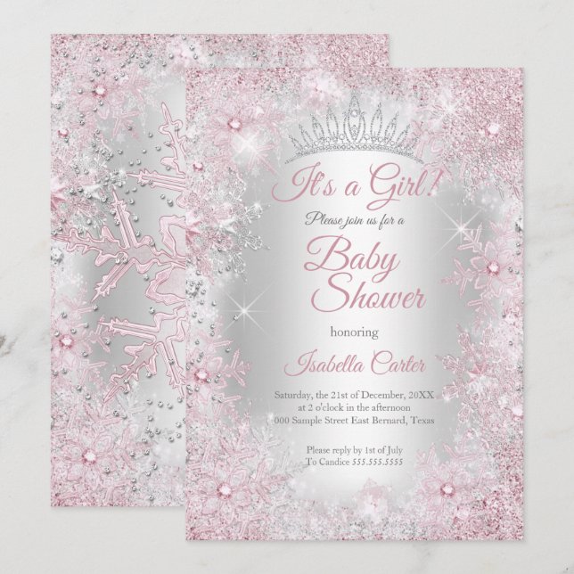 Princess Baby Shower Blush Pink Winter Wonderland Invitation (Front/Back)
