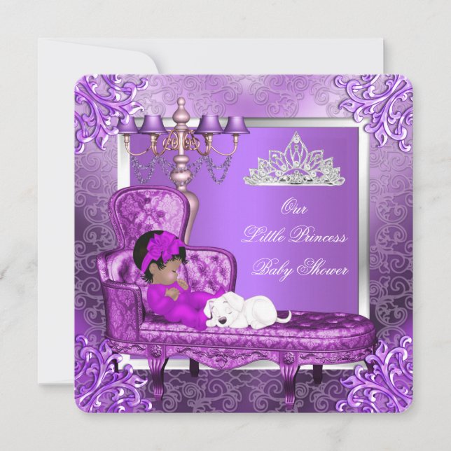 Princess Baby Shower Cute Baby Girl Purple Invitation (Front)