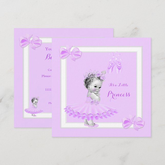 Princess Baby Shower Cute Girl Lilac Tutu Invitation (Front/Back)