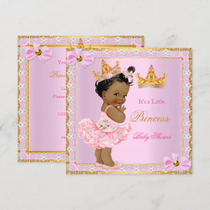 Princess Baby Shower Cute Girl Pink Golden Ethnic Invitation